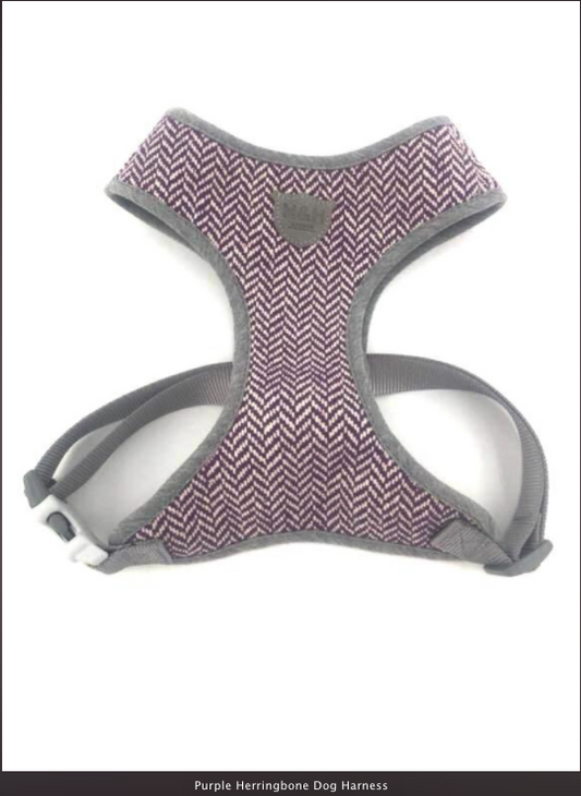 Purple checked herringbone dog harness