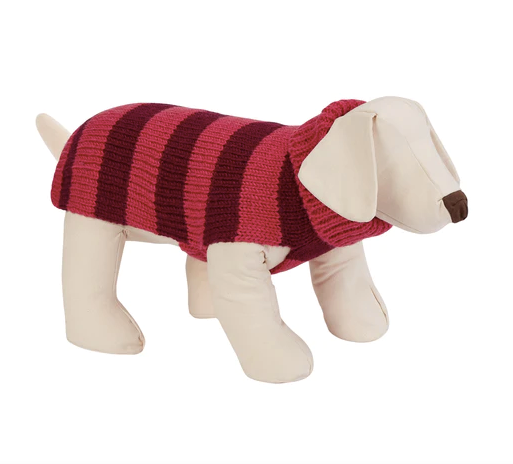SMITHY BUBBLE GUM PINK/RED STRIPE POLO NECK DOG SWEATER