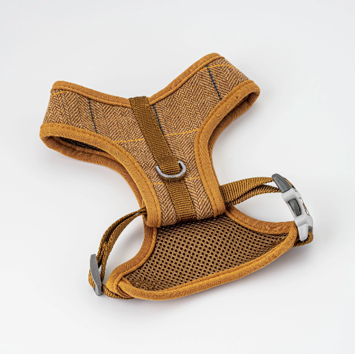 CARAMEL CHECKED HERRINGBONE DOG HARNESS