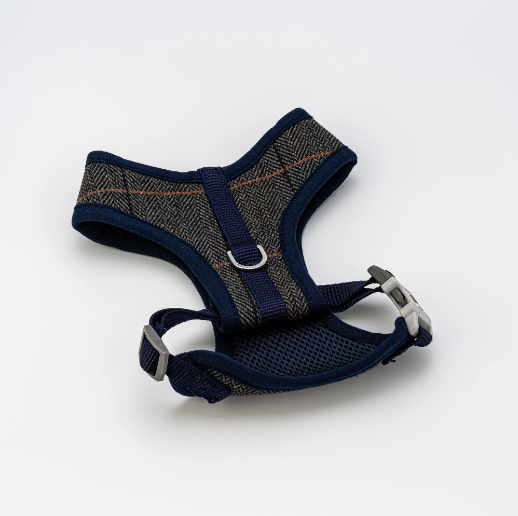 GREY CHECKED HERRINGBONE DOG HARNESS