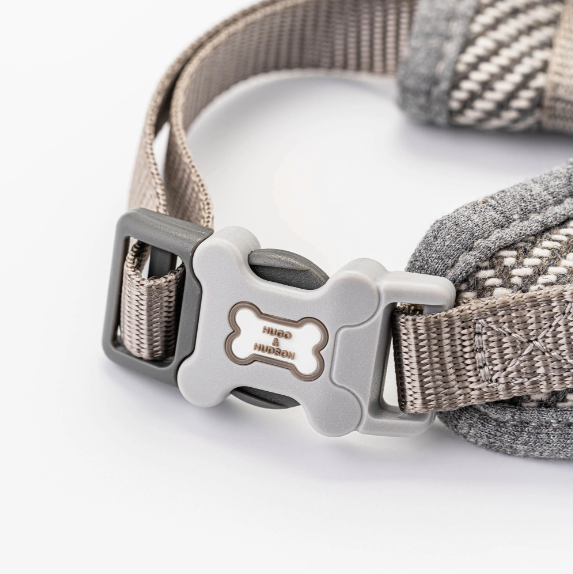 HUGO & HUDSON LIGHT GREY HERRINGBONE DOG HARNESS